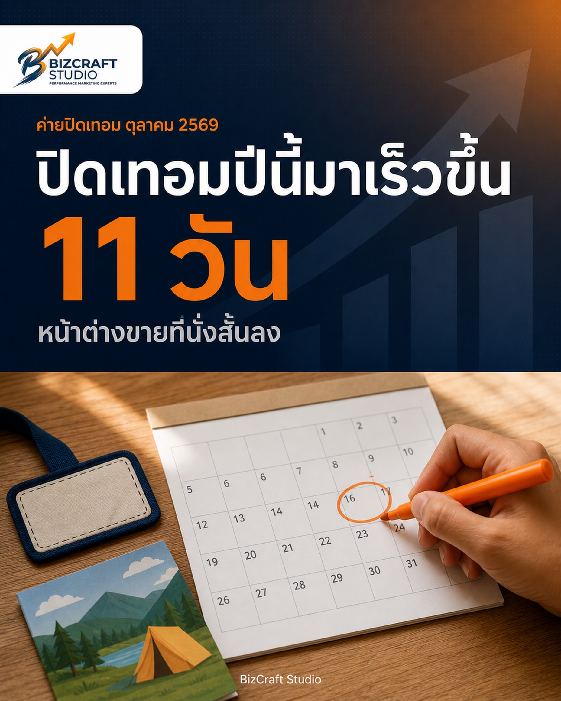 ยิงแอดค่ายปิดเทอมตุลาคม 2569 ต้องเริ่มเมื่อไหร่ — ปฏิทินเดือนตุลาคมกับที่นั่งค่ายที่เหลือ BizCraft Studio